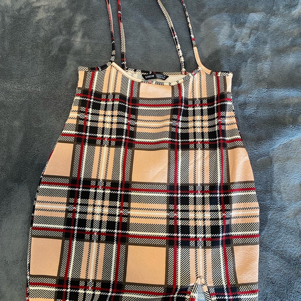SHEIN Beige and Black Plaid Dress